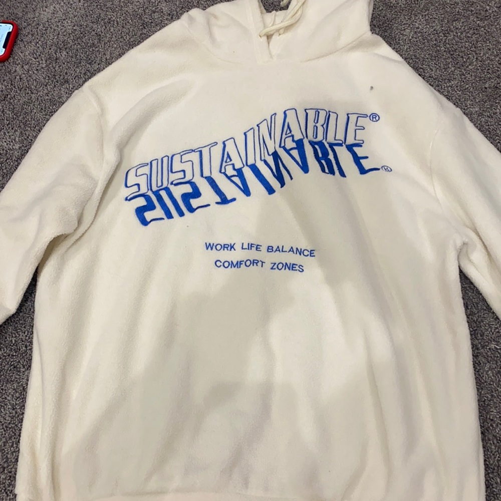 fuzzy white graphic hoodie